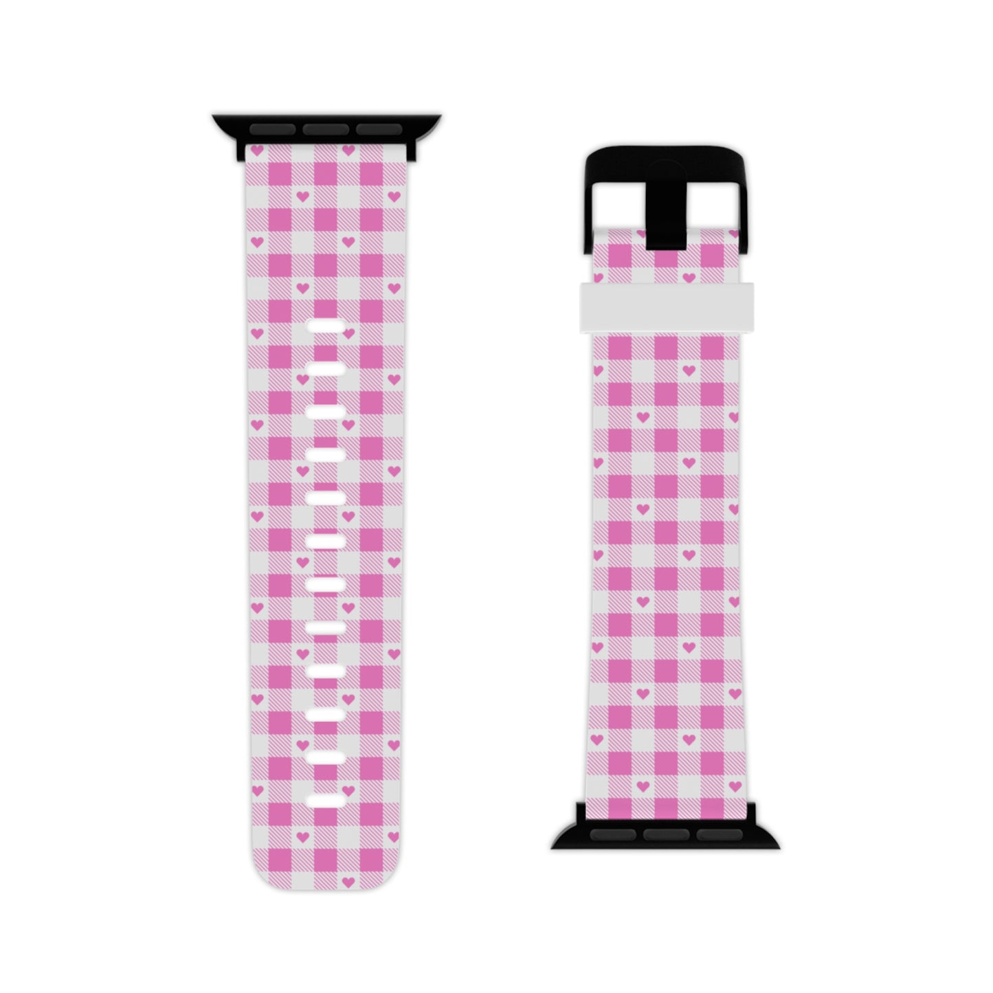 Pink plaid Hearts Watch Band for Apple Watch Series 1-9, SE and Ultra, 38-40mm/ 42-44mm