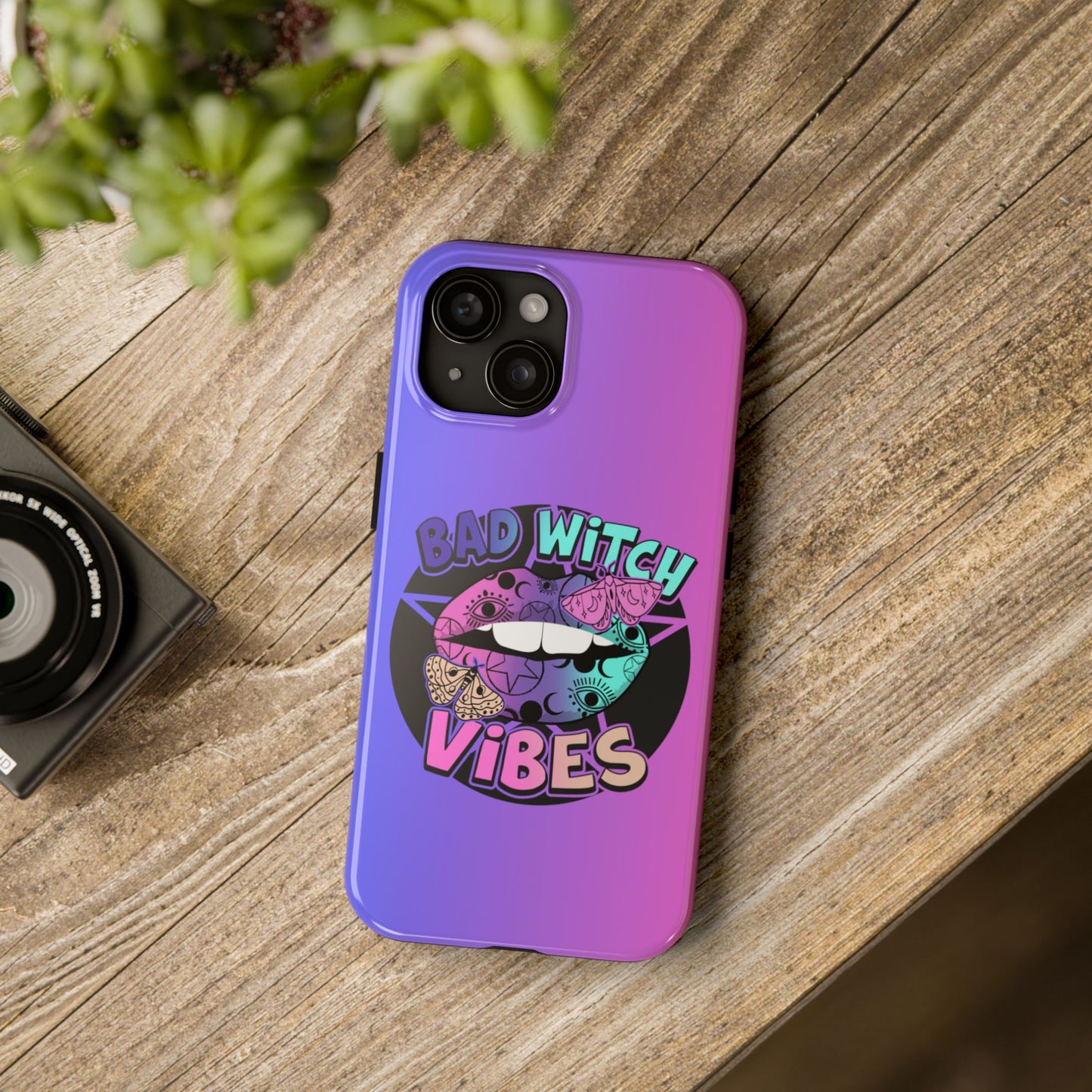 Colorful Bad Witch Vibes iPhone case. Compatible with iPhone models 11-15 including all mini, plus, pro & pro max. Custom phone case for smartphones. design for Girls, Woman