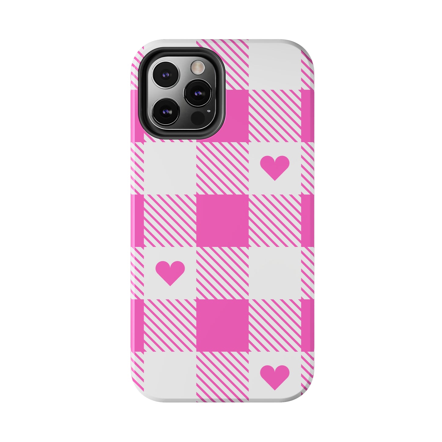 Hearts & Plaid Tough iPhone Case valentines phone case iPhone 15 accessories