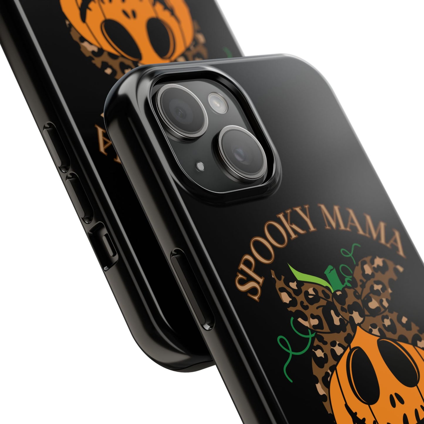 Custom Halloween Spooky Mama personalized iPhone case. Compatible with iPhone models 11, 12, 13, 14, 15 including all mini, plus, pro & pro max