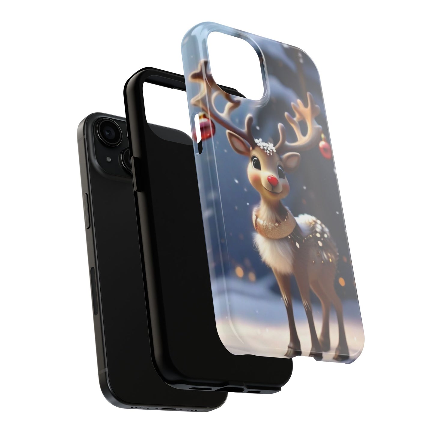 Cute animated Christmas baby reindeer iPhone case. Compatible with iPhone models 11-15 including all mini, plus, pro & pro max. Custom phone case for smartphones. design for Girls, Woman