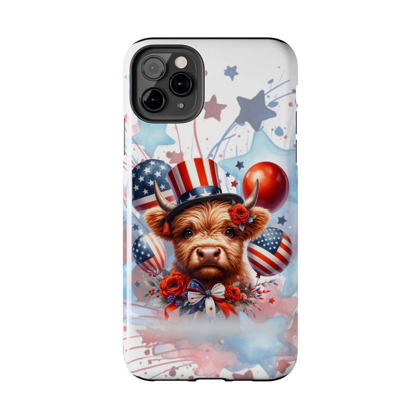 Summer 4th of July holiday Phone Case- Patriotic Highland Cow- iPhone compatible