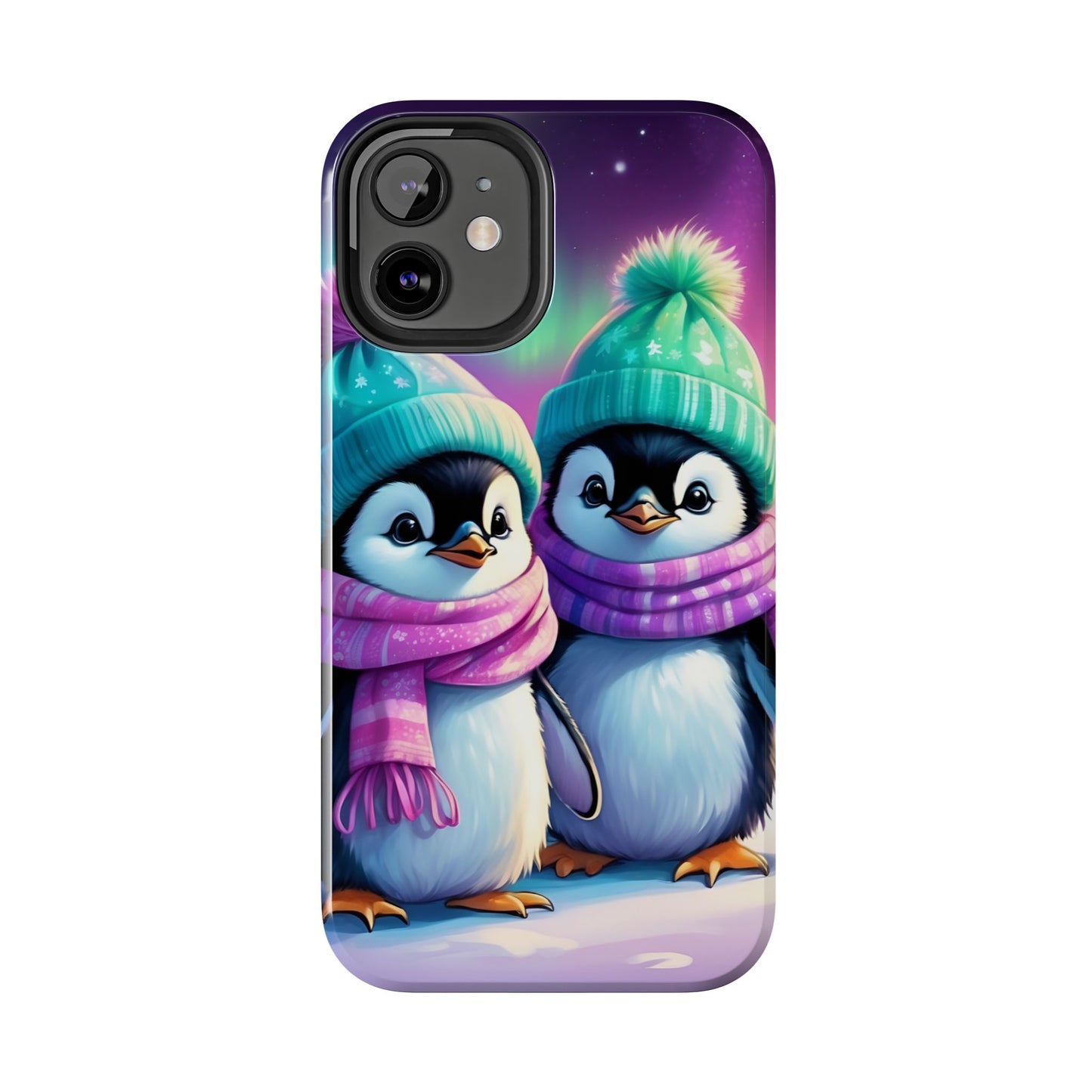 Northern lights winter penguin iPhone case. Compatible with iPhone models 11-16 including all mini, plus, pro & pro max. Custom phone case for smartphones. design for Girls, Woman