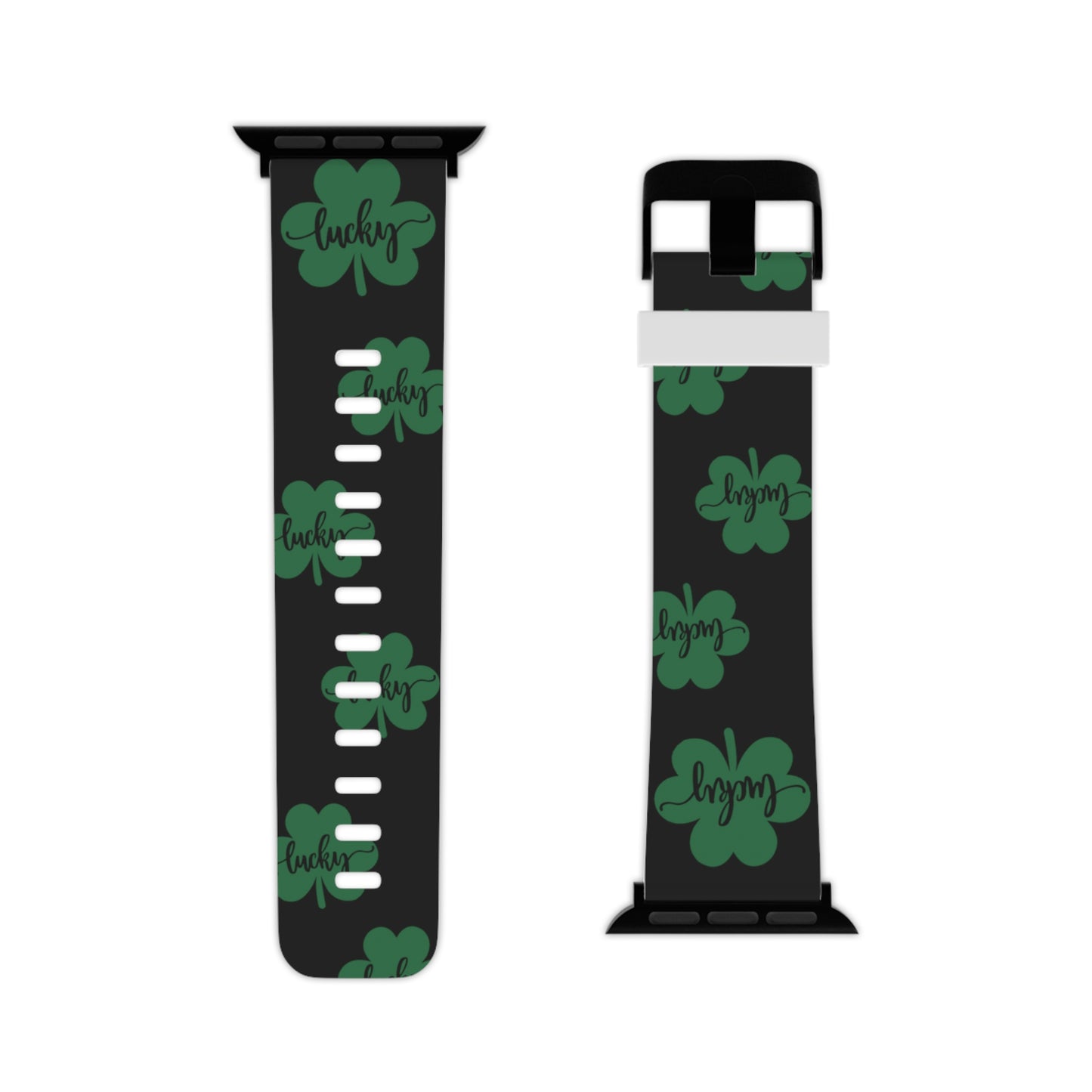 Lucky shamrock in black Watch Band for Apple Watch Series 1-9, SE and Ultra, 38-40mm/ 42-44mm