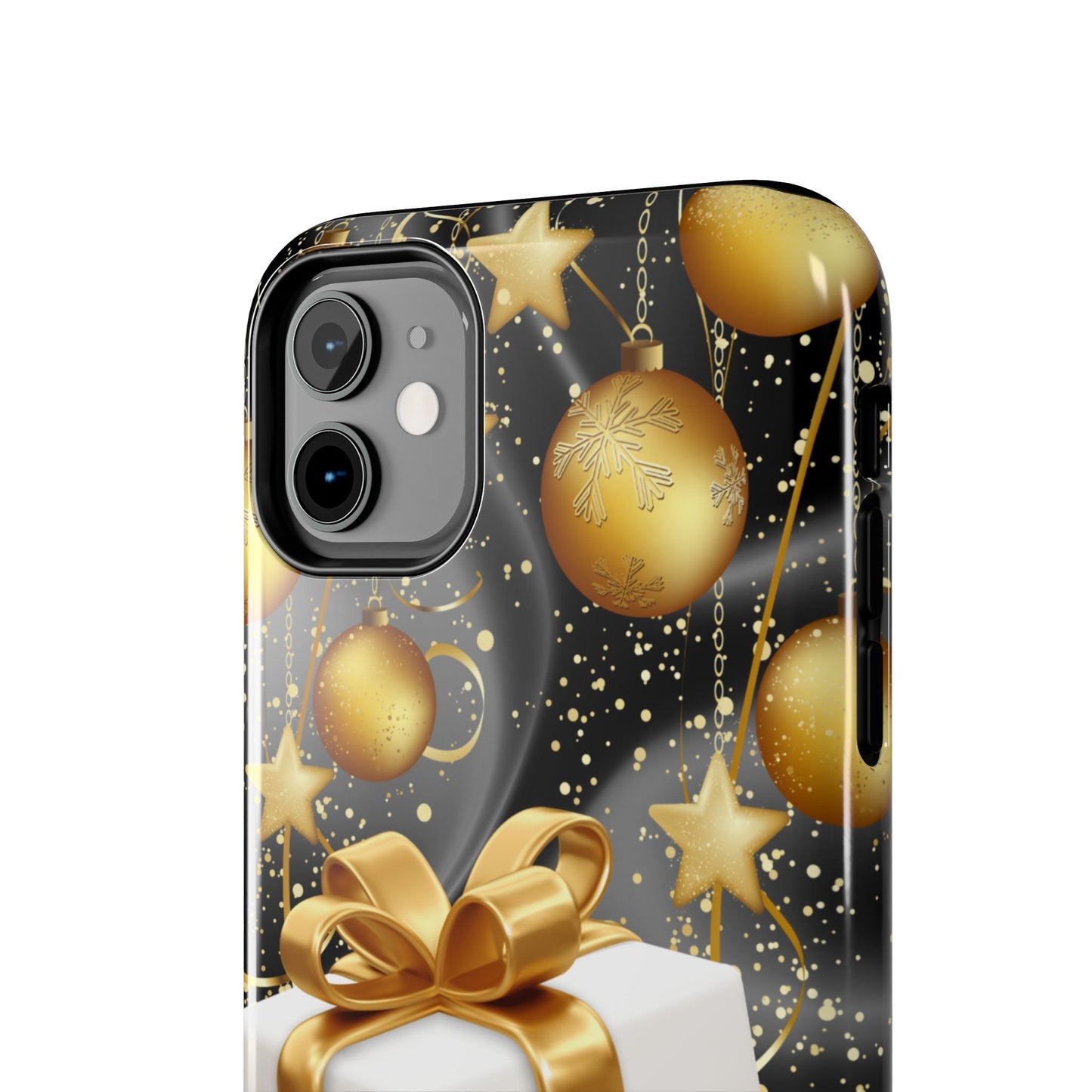 Black & gold Happy Holiday iPhone case. Compatible with iPhone models 11-16 including all mini, plus, pro & pro max. Custom phone case for smartphones. design for Girls, Woman