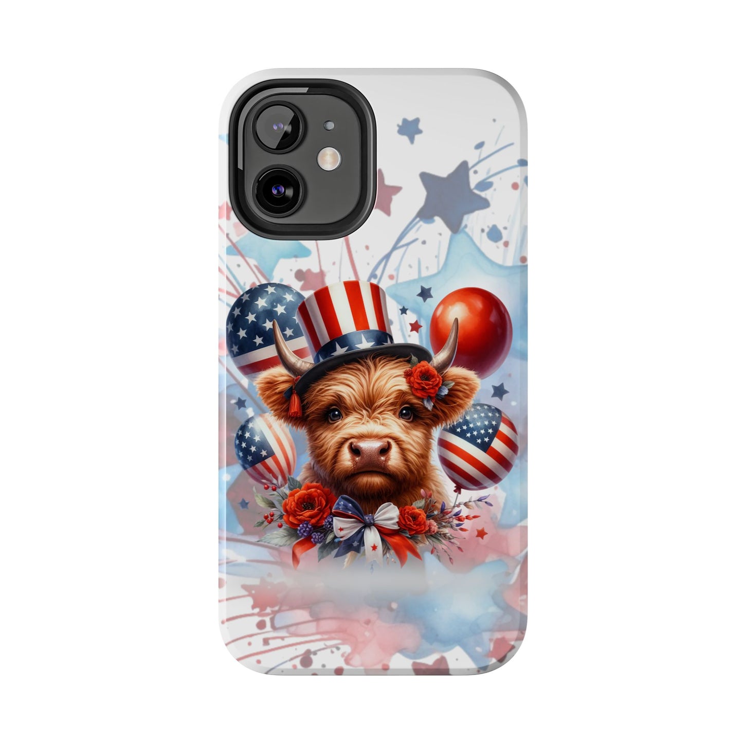Summer 4th of July holiday Phone Case- Patriotic Highland Cow- iPhone compatible