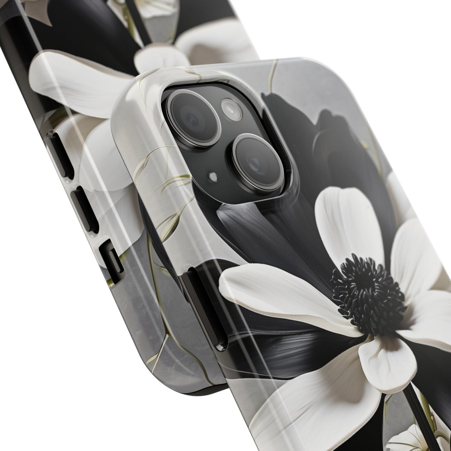 Classic 3D black & white flower/ petal Tough IPhone Case/ iphone accessories/ Nature