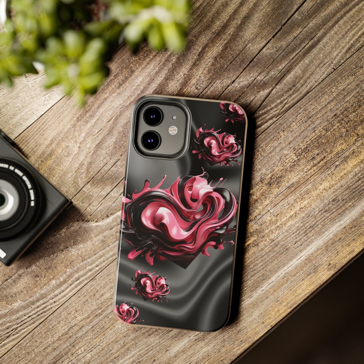 Pink & Black abstract hearts Tough iPhone Case iphone14 accessories