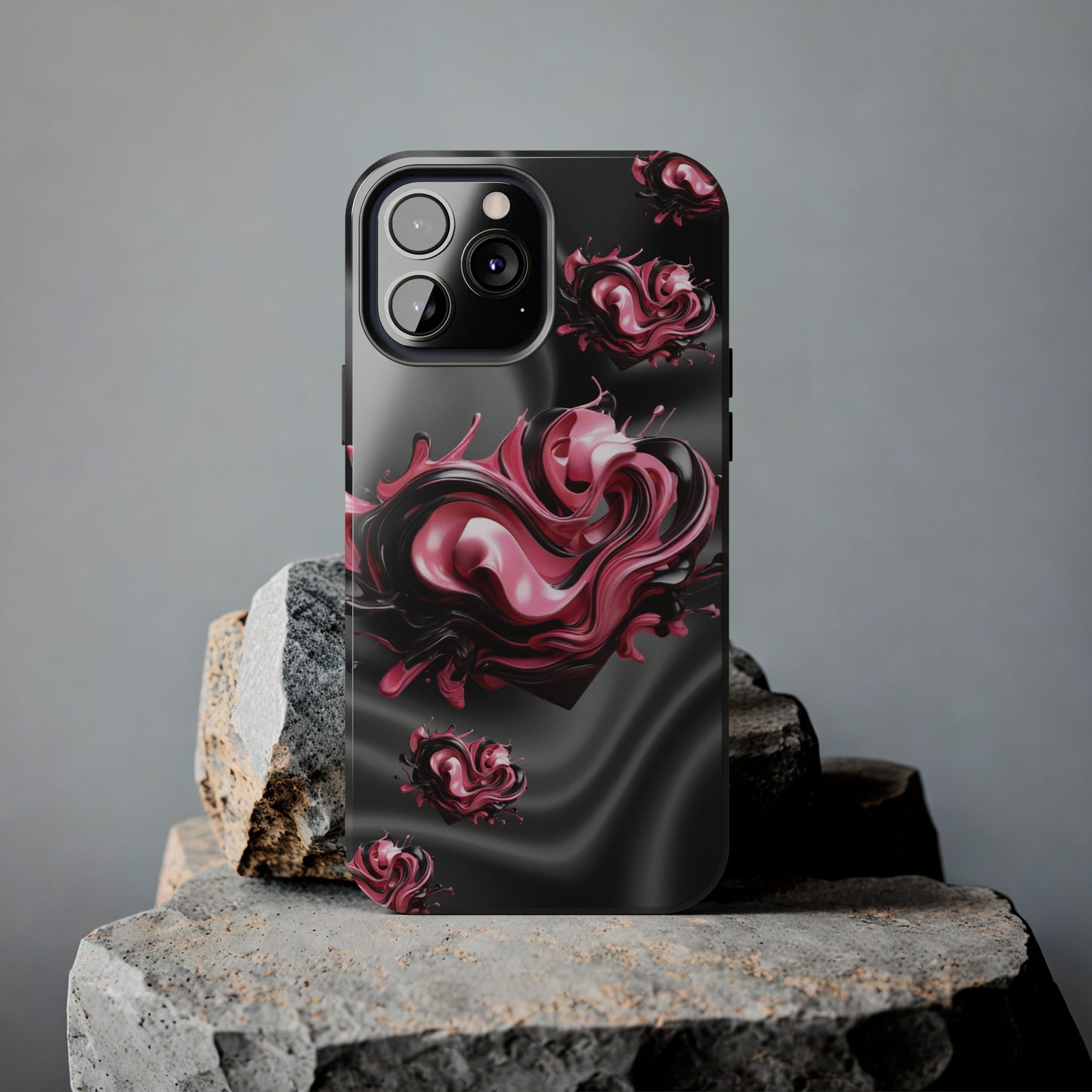 Pink & Black abstract hearts Tough iPhone Case iphone14 accessories