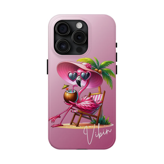 Pink flamingo summer aesthetics iPhone case. Compatible with iPhone models 11-15 including all mini, plus, pro & pro max. Custom phone case for smartphones. design for Girls, Woman