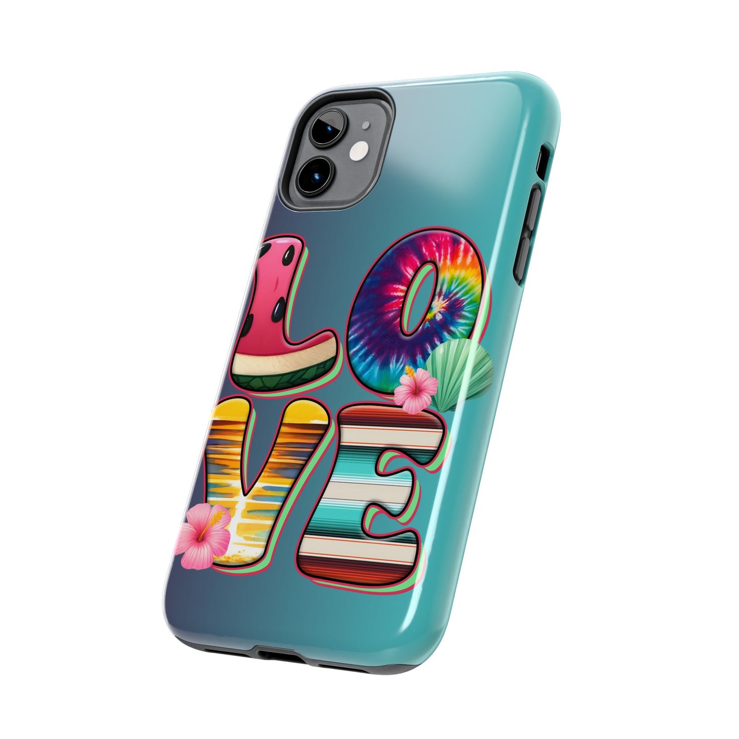 Boho style LOVE summer aesthetics iPhone case. Compatible with iPhone models 11-15 including all mini, plus, pro & pro max. Custom phone case for smartphones. design for Girls, Woman