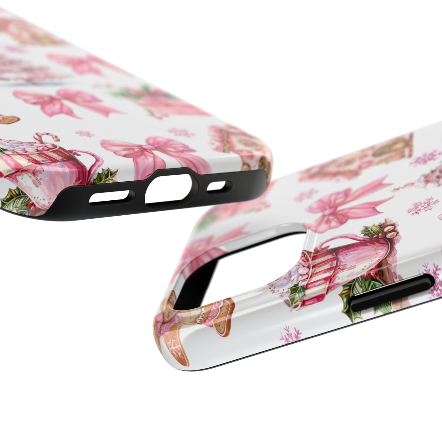 Vintage pink Christmas croquet bows iPhone case. Compatible with iPhone models 11-16 including all mini, plus, pro & pro max