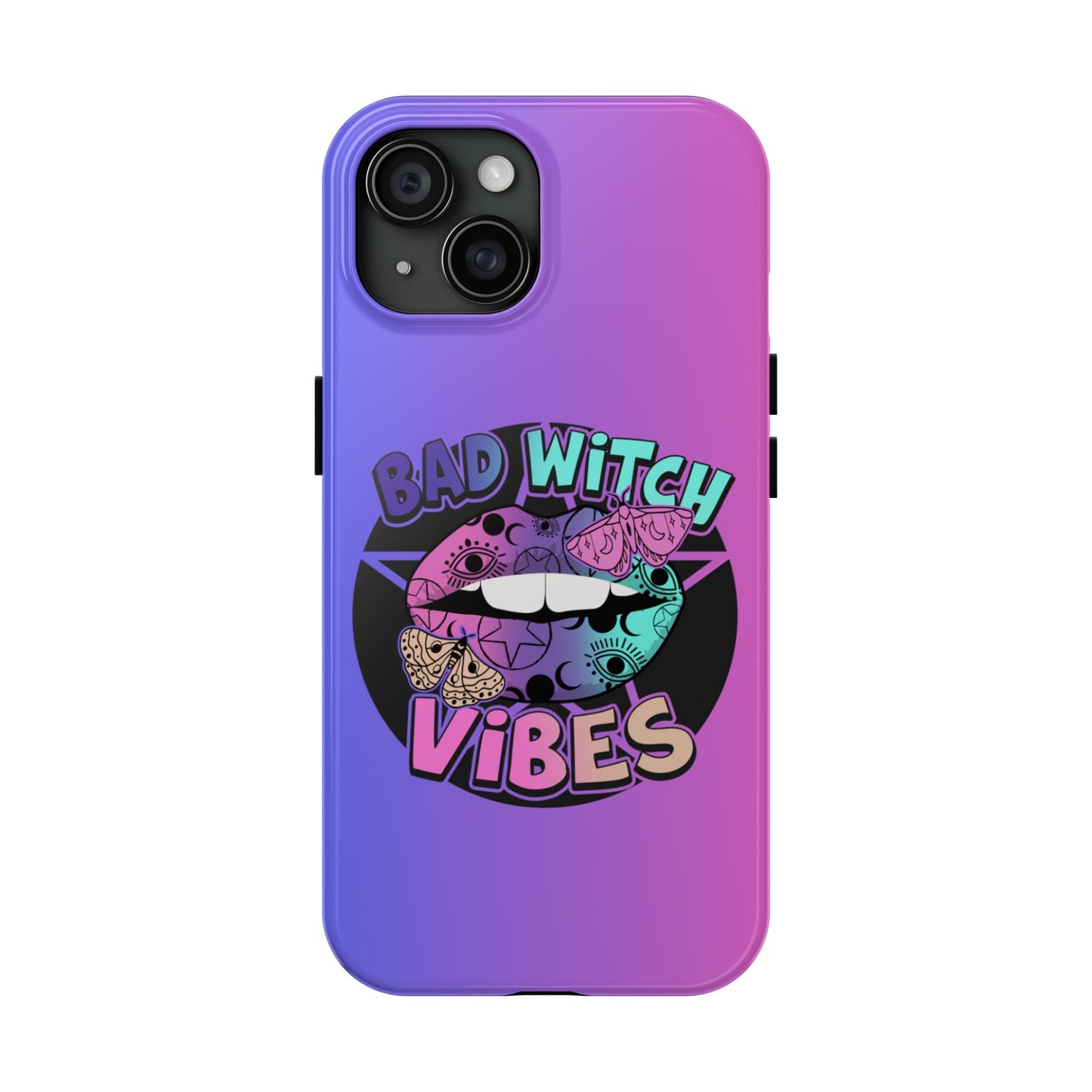 Colorful Bad Witch Vibes iPhone case. Compatible with iPhone models 11-15 including all mini, plus, pro & pro max. Custom phone case for smartphones. design for Girls, Woman