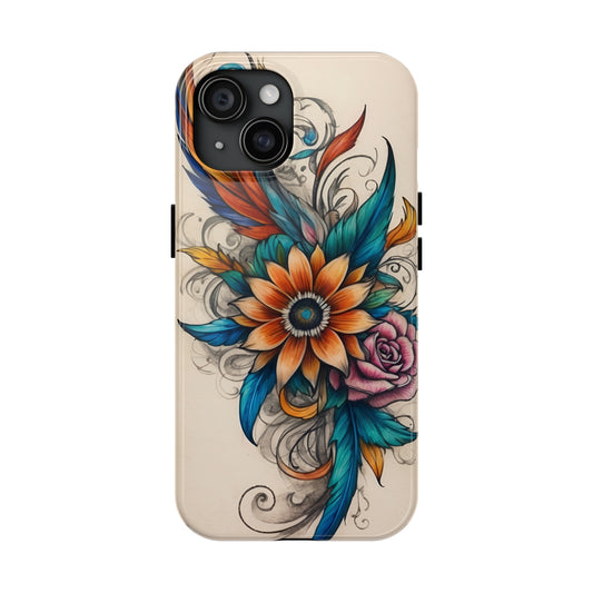 Tattoo style floral iPhone Cover, flower Accessory, Cute Phone Protector, aesthetic Tech