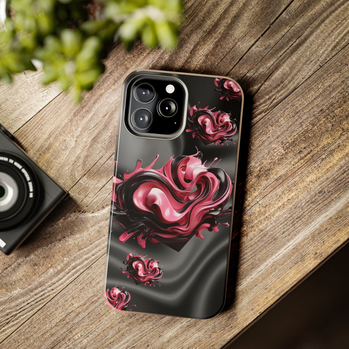 Pink & Black abstract hearts Tough iPhone Case iphone14 accessories