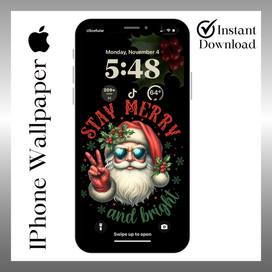 Cool Santa "Stay merry" iPhone wallpaper iPhone/iPad lock screen art digital download