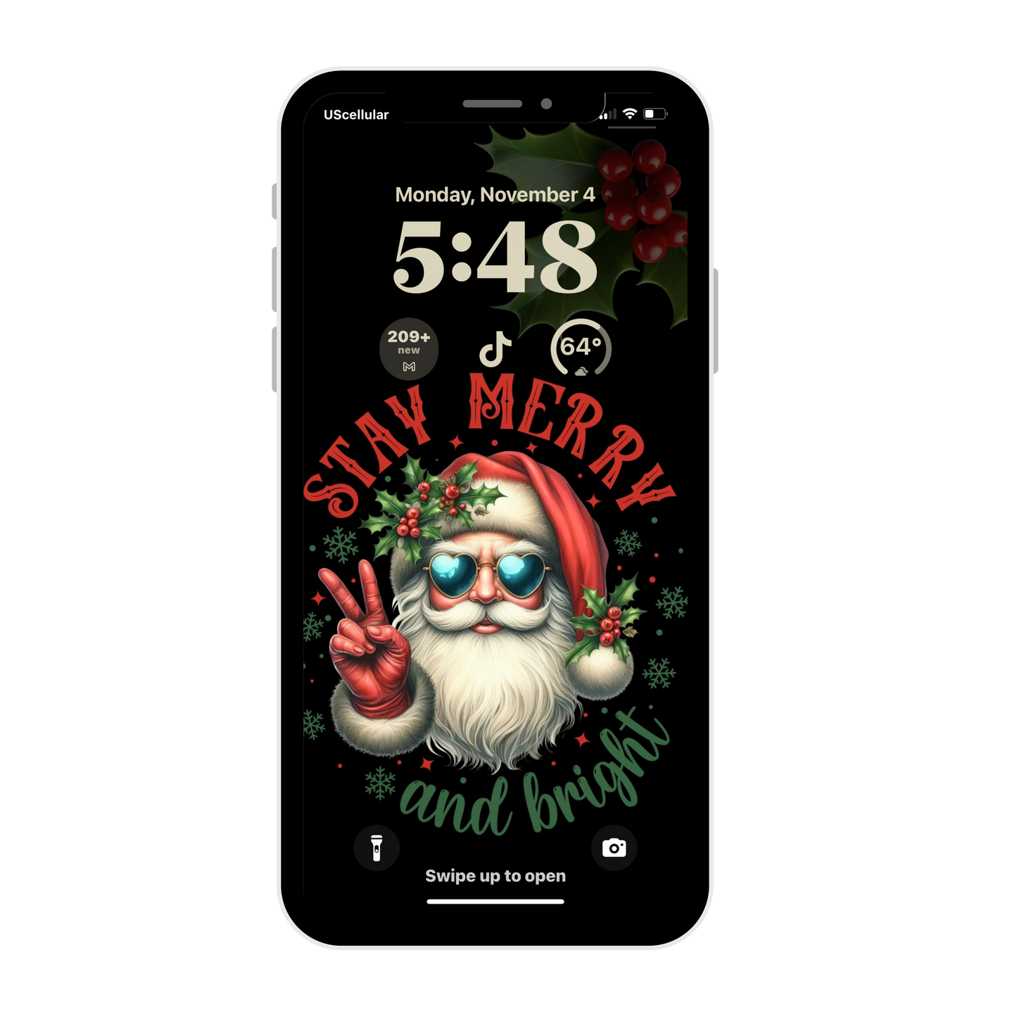 Cool Santa "Stay merry" iPhone wallpaper iPhone/iPad lock screen art digital download