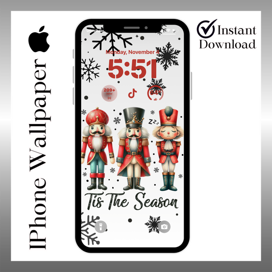 Christmas Nutcracker iPhone wallpaper iPhone/iPad lock screen art digital download