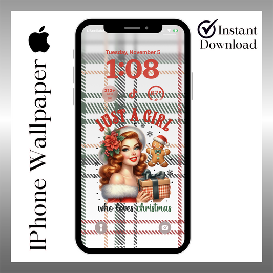 Christmas pinup girl iPhone wallpaper iPhone/iPad lock screen art digital download