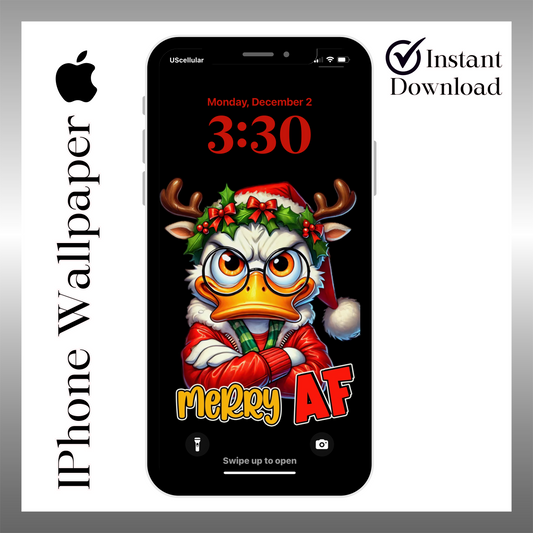 Grumpy duck Merry AF Christmas iPhone wallpaper iPhone/iPad lock screen art digital download