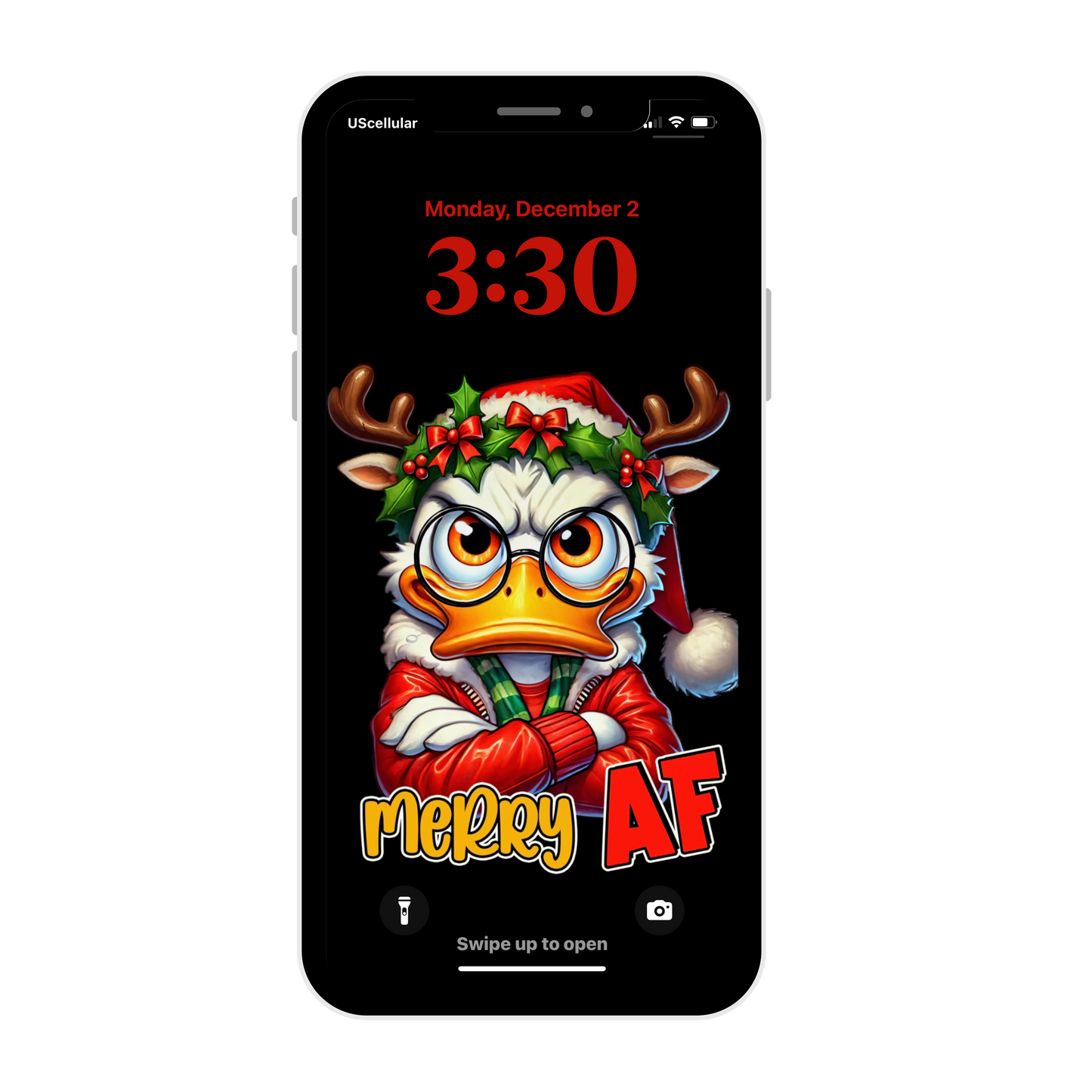 Grumpy duck Merry AF Christmas iPhone wallpaper iPhone/iPad lock screen art digital download