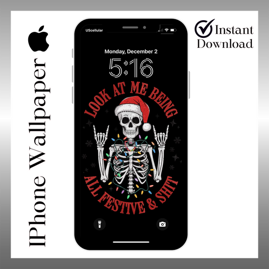 Christmas skeleton iPhone wallpaper iPhone/iPad lock screen art digital download