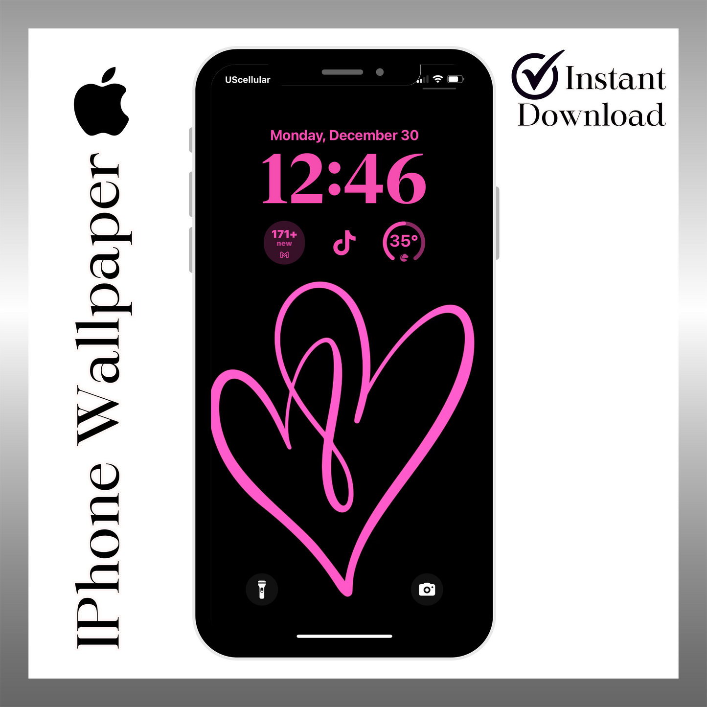 Pink scribble heart-Valentines-iPhone wallpaper- iPhone lock screen art- digital download