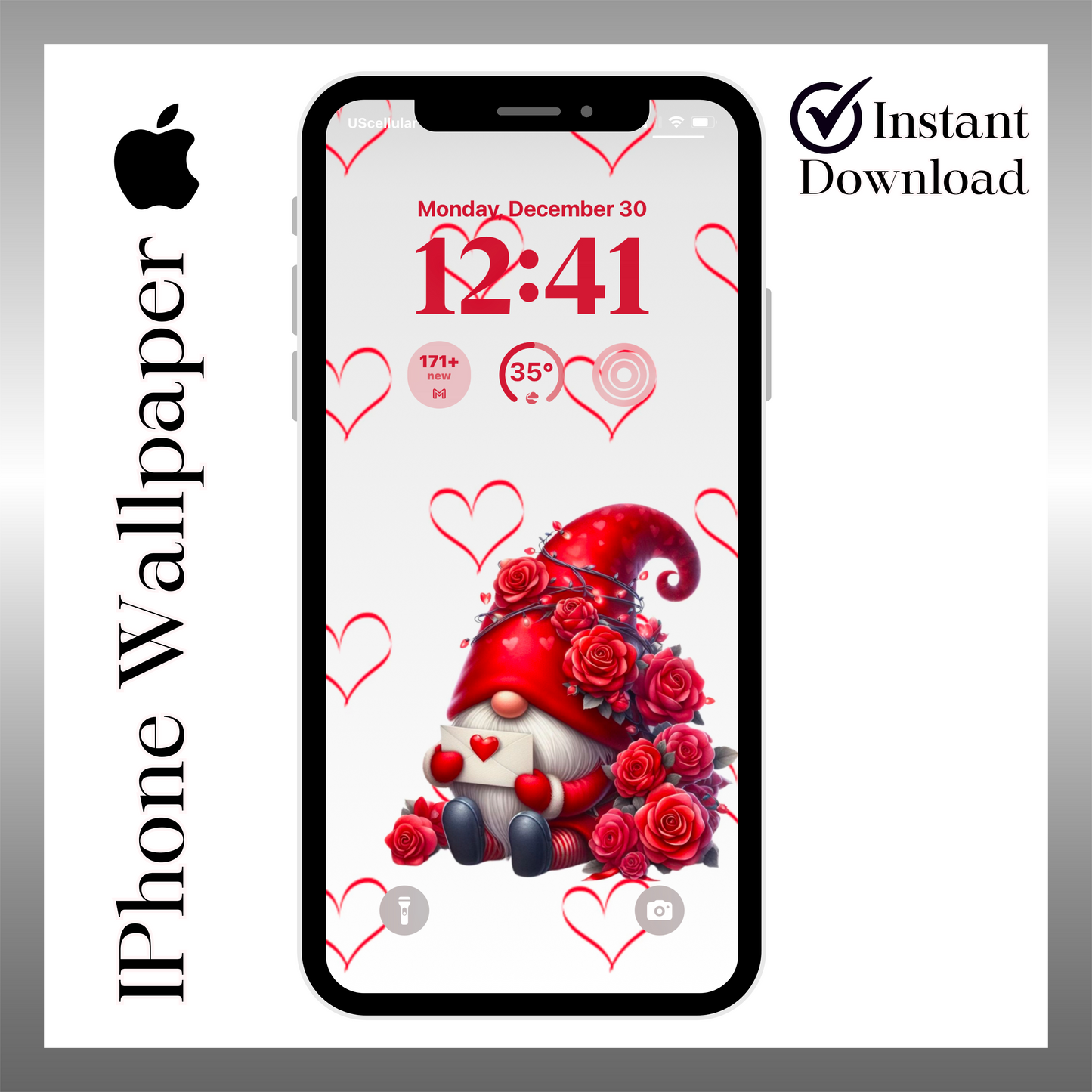 Valentines accessories-cute Gnome-iPhone wallpaper iPhone lock screen art digital download