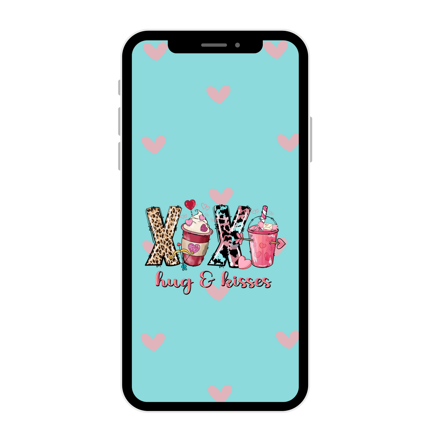 Hugs & Kisses-iPhone wallpaper-Valentines Phone lock screen art- digital download