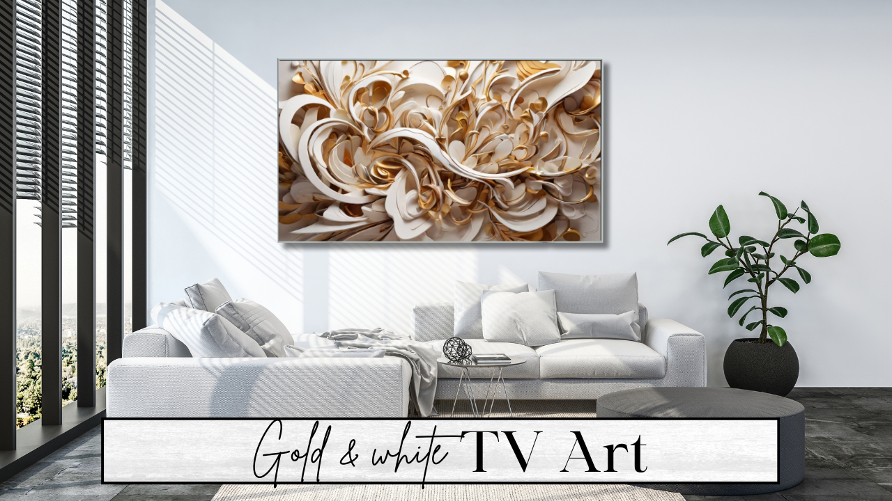 Gold & White Abstract digital TV wall Art