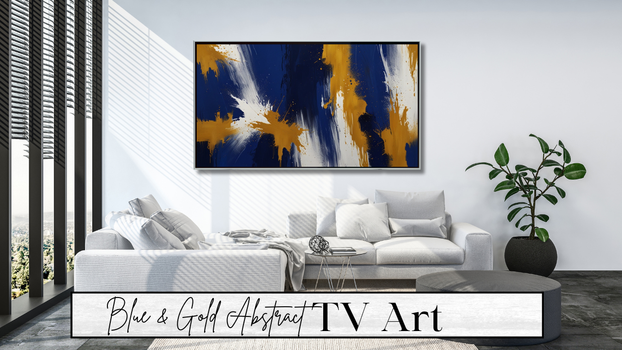 Blue & Gold Abstract digital TV wall Art