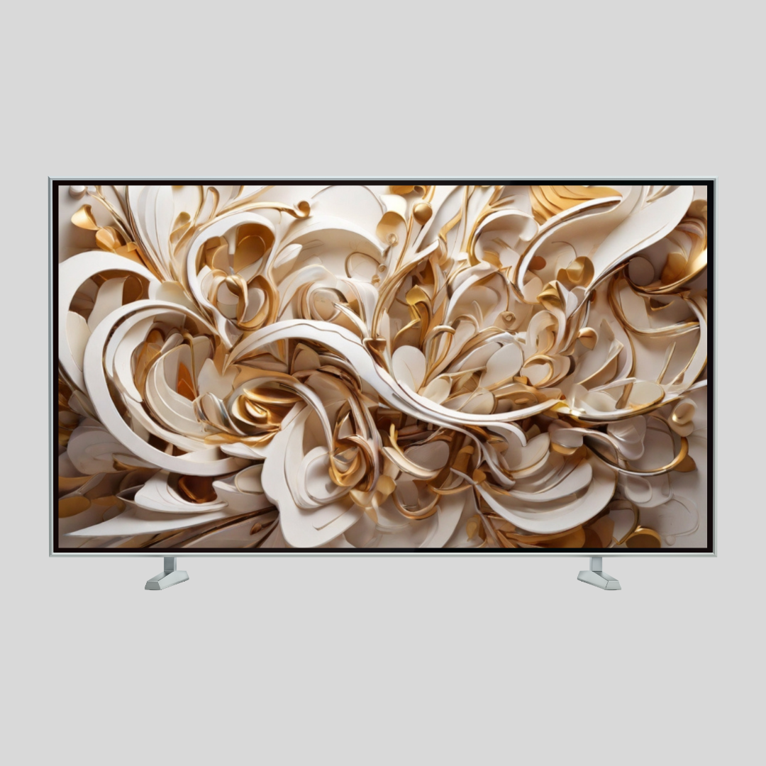 Gold & White Abstract digital TV wall Art