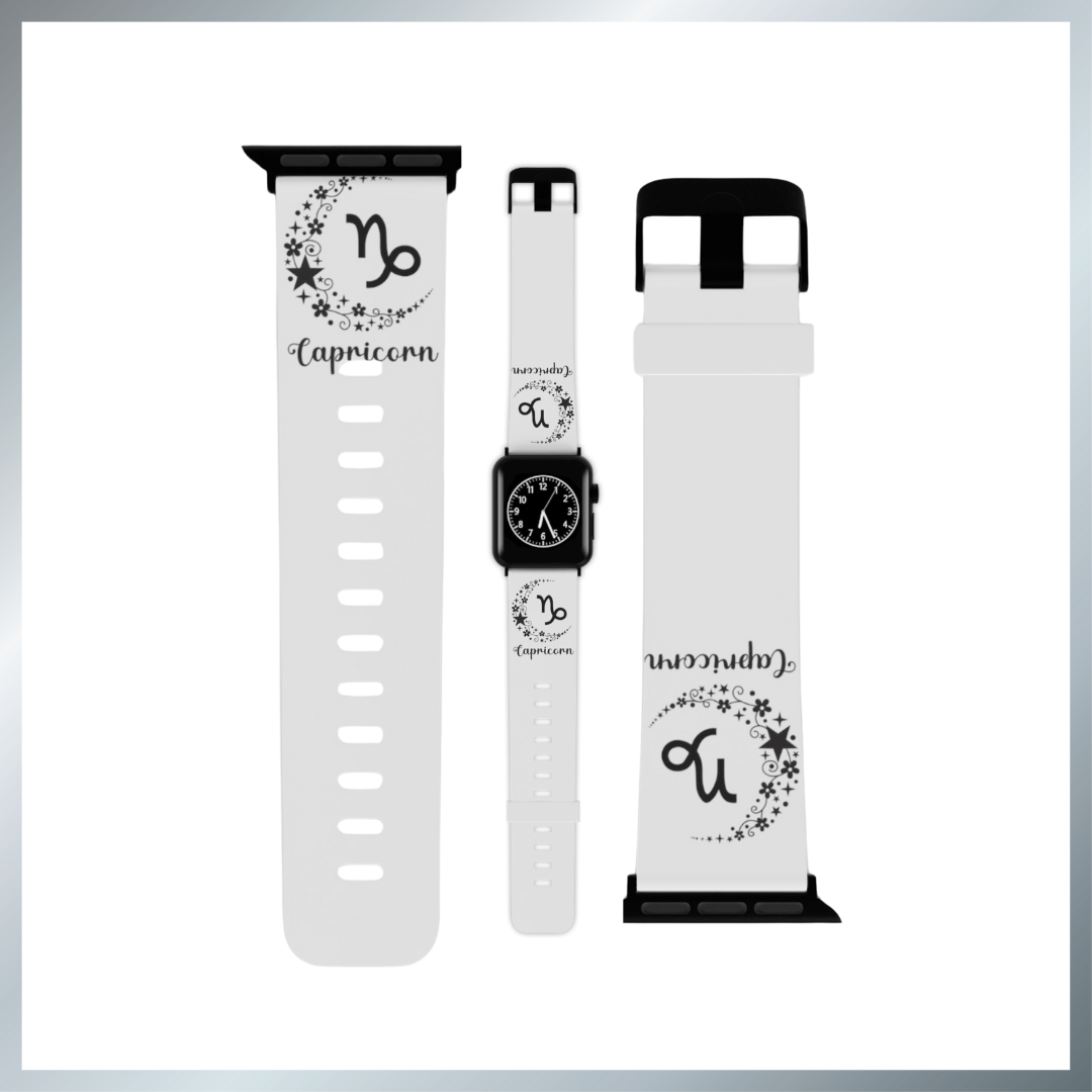 Black & white Capricorn moon Watch Band for Apple Watch Series 1-9, SE and Ultra, 38-40mm/ 42-44mm