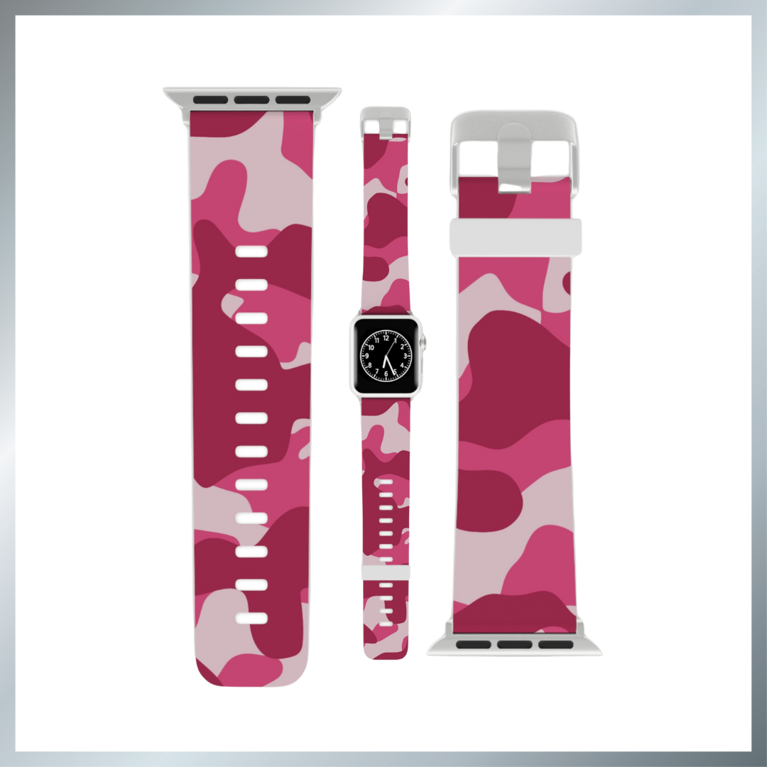 Pink Camo Watch Band for Apple Watch Series 1-9, SE and Ultra, 38-40mm/ 42-44mm