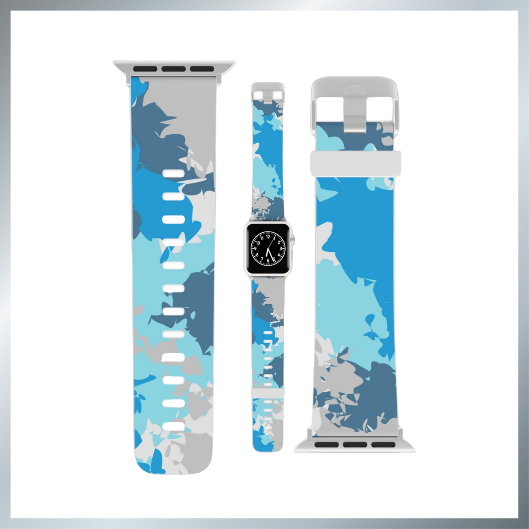 Blue & Grey Camo print Watch Band for Apple Watch Series 1-9, SE and Ultra, 38-40mm/ 42-44mm