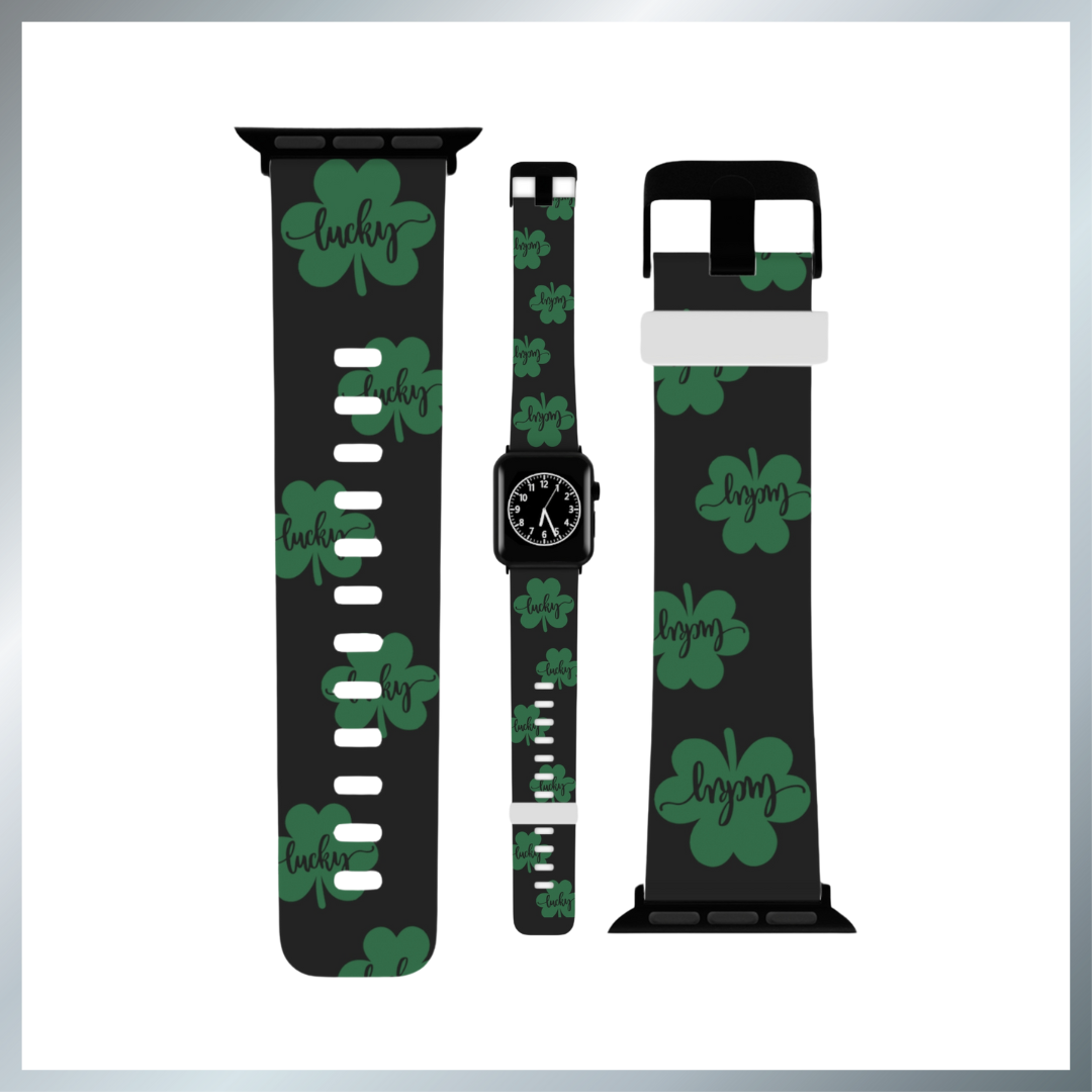 Lucky shamrock in black Watch Band for Apple Watch Series 1-9, SE and Ultra, 38-40mm/ 42-44mm