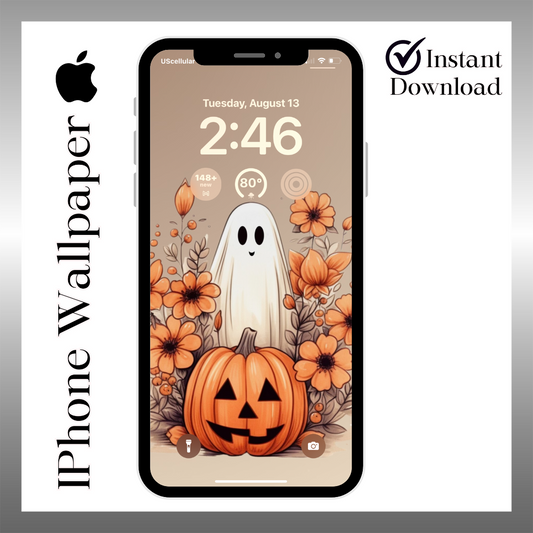 Vintage pumpkin & ghost, iPhone wallpaper iPhone lock screen art digital download