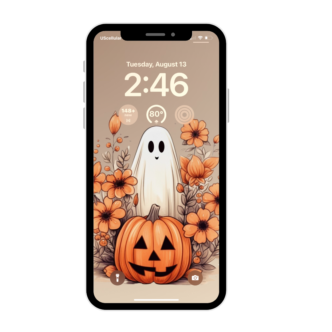 Vintage pumpkin & ghost, iPhone wallpaper iPhone lock screen art digital download