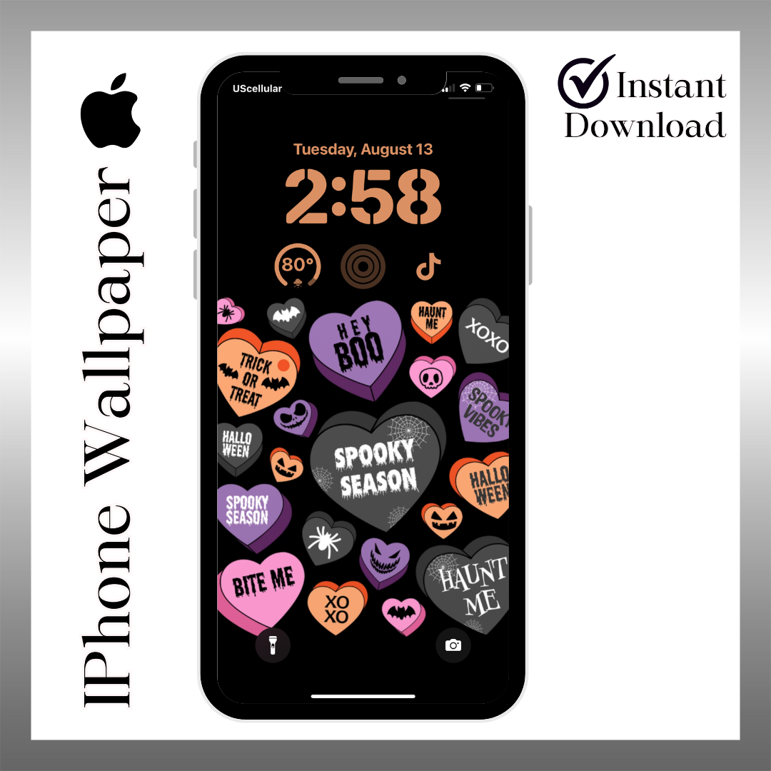 Spooky candy hearts, iPhone wallpaper iPhone lock screen art digital download