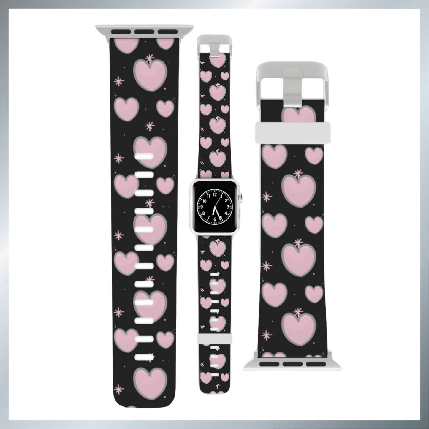 Pink & grey hearts Watch Band for Apple Watch Series 1-9, SE and Ultra, 38-40mm/ 42-44mm