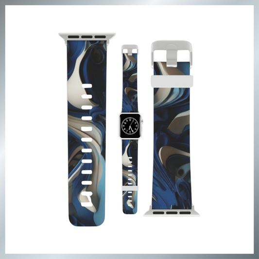Blue & Silver abstract art Watch Band for Apple Watch Series 1-9, SE and Ultra, 38-40mm/ 42-44mm