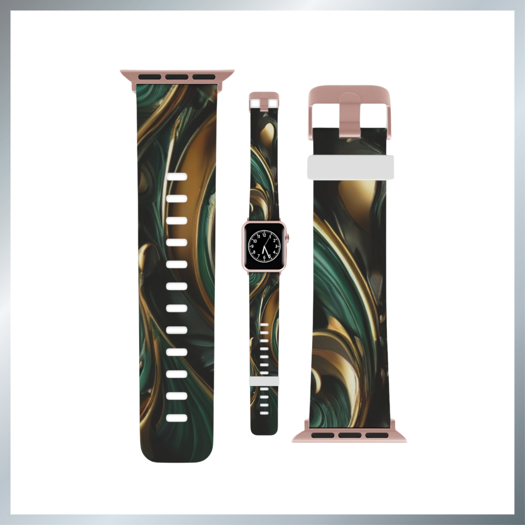 Green & Gold Abstract Art Watch Band for Apple Watch Series 1-9, SE and Ultra, 38-40mm/ 42-44mm