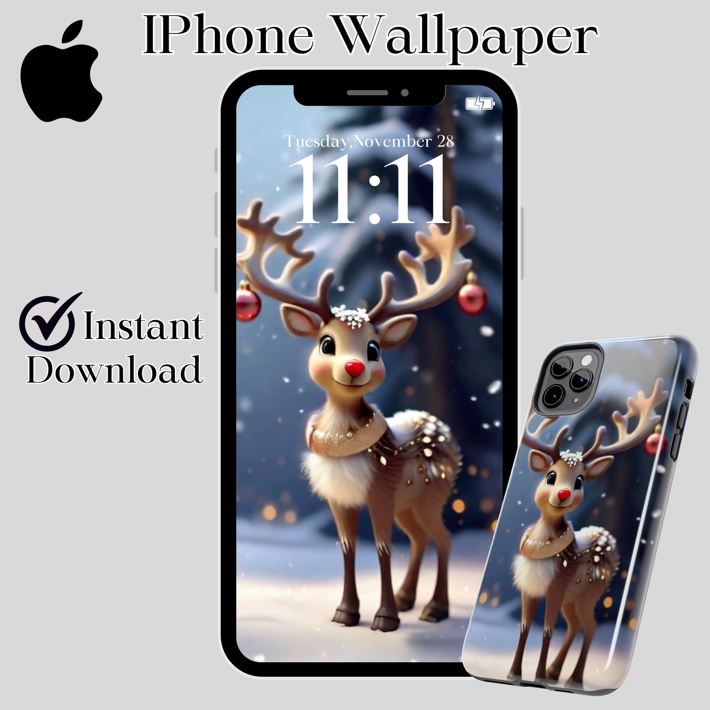 IPhone/iPad wallpaper/ Christmas Reindeer/ instant download