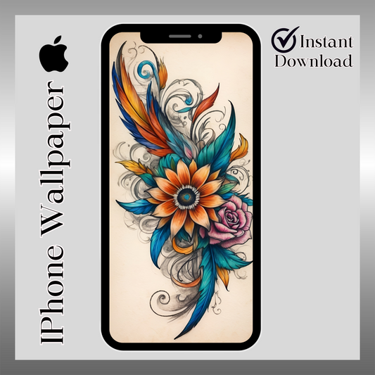 IPhone wallpaper/ tattoo flower/ instant download