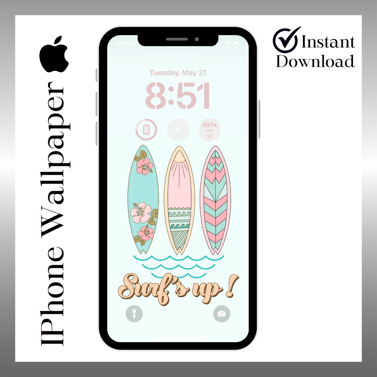 Surfs up vintage phone wallpaper iPhone lock screen art digital download