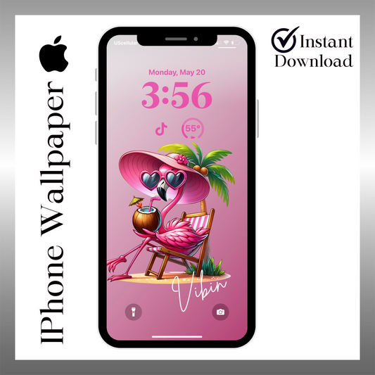 Pink flamingo vibin phone wallpaper iPhone lock screen art digital download