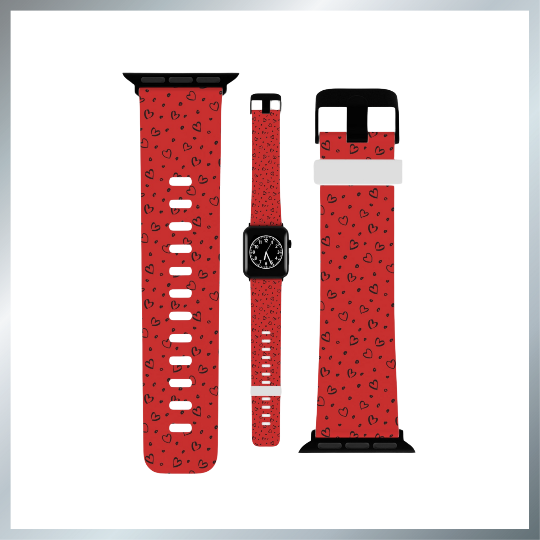 Black & red hearts Watch Band for Apple Watch Series 1-9, SE and Ultra, 38-40mm/ 42-44mm