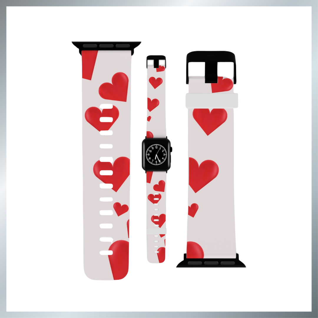 Red & white Valentines Watch Band for Apple Watch Series 1-9, SE and Ultra, 38-40mm/ 42-44mm