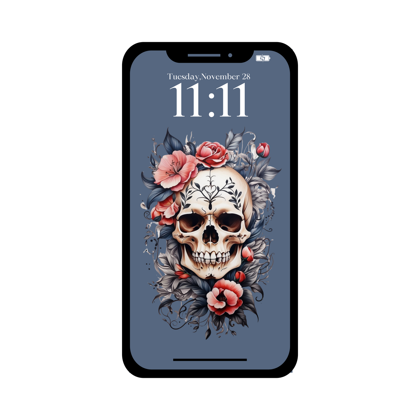 Skull & flowers phone wallpaper iPhone lock screen art digital download