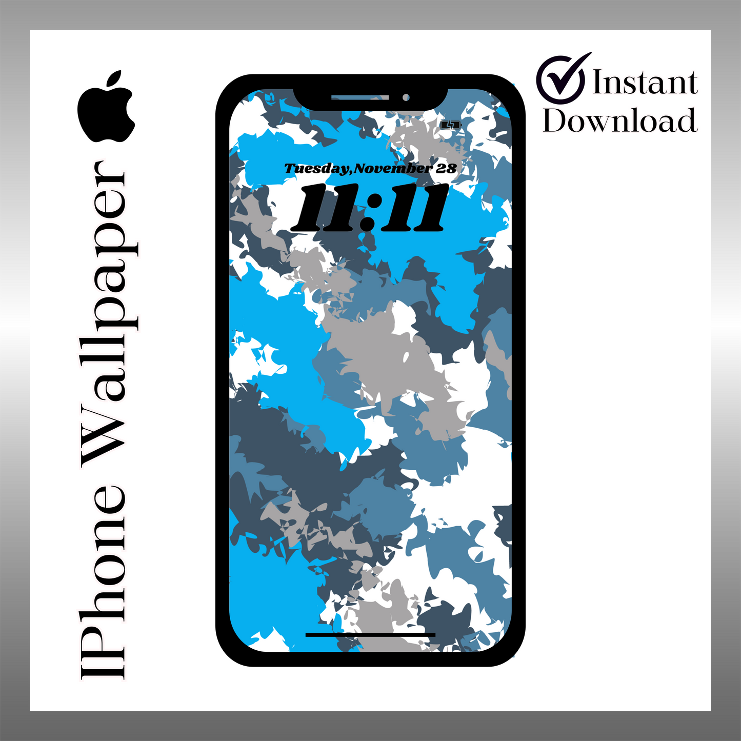 Blue & grey camo phone wallpaper iPhone lock screen art digital download